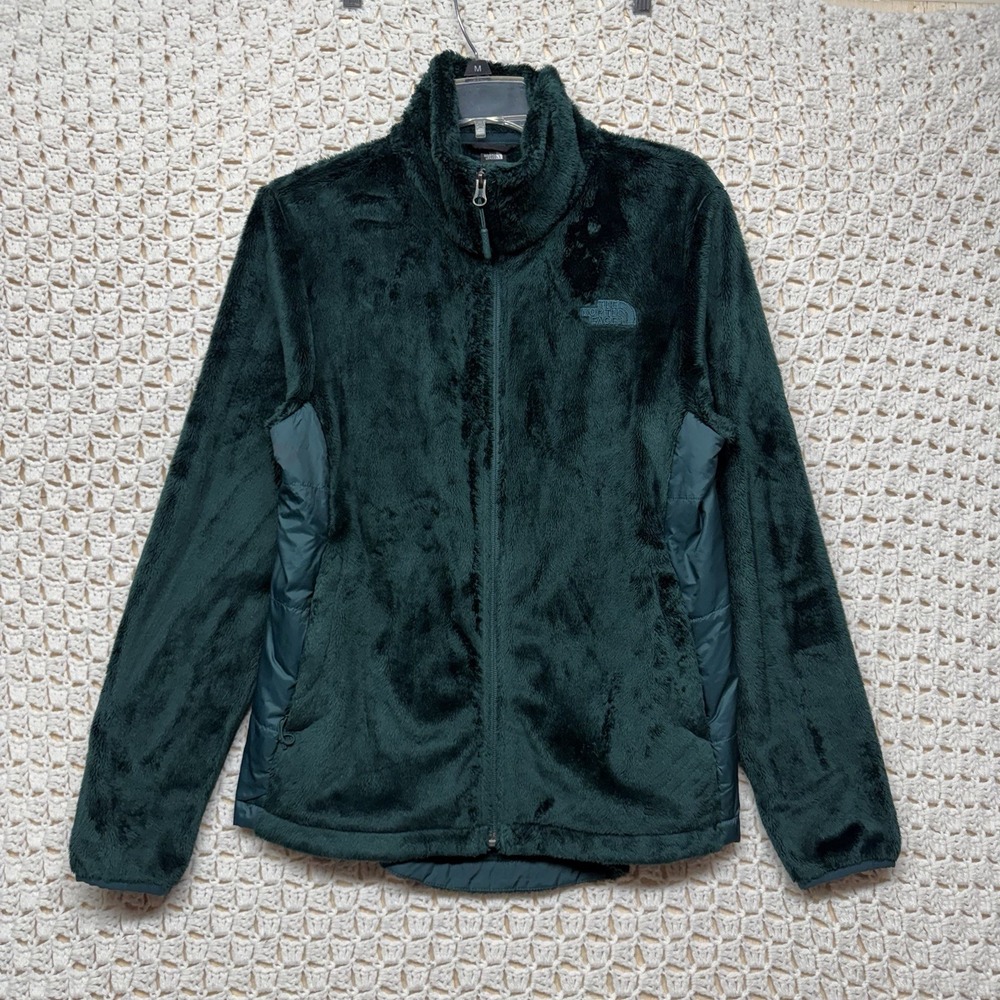 The North Face Women's Fleece Jacket Sz M Green Teal Fuzzy Soft Osito Full Zip